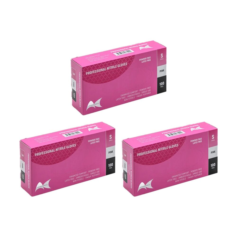 3x 100pc Artists Choice Nitrile Gloves Powder Free Latex Textured Pink