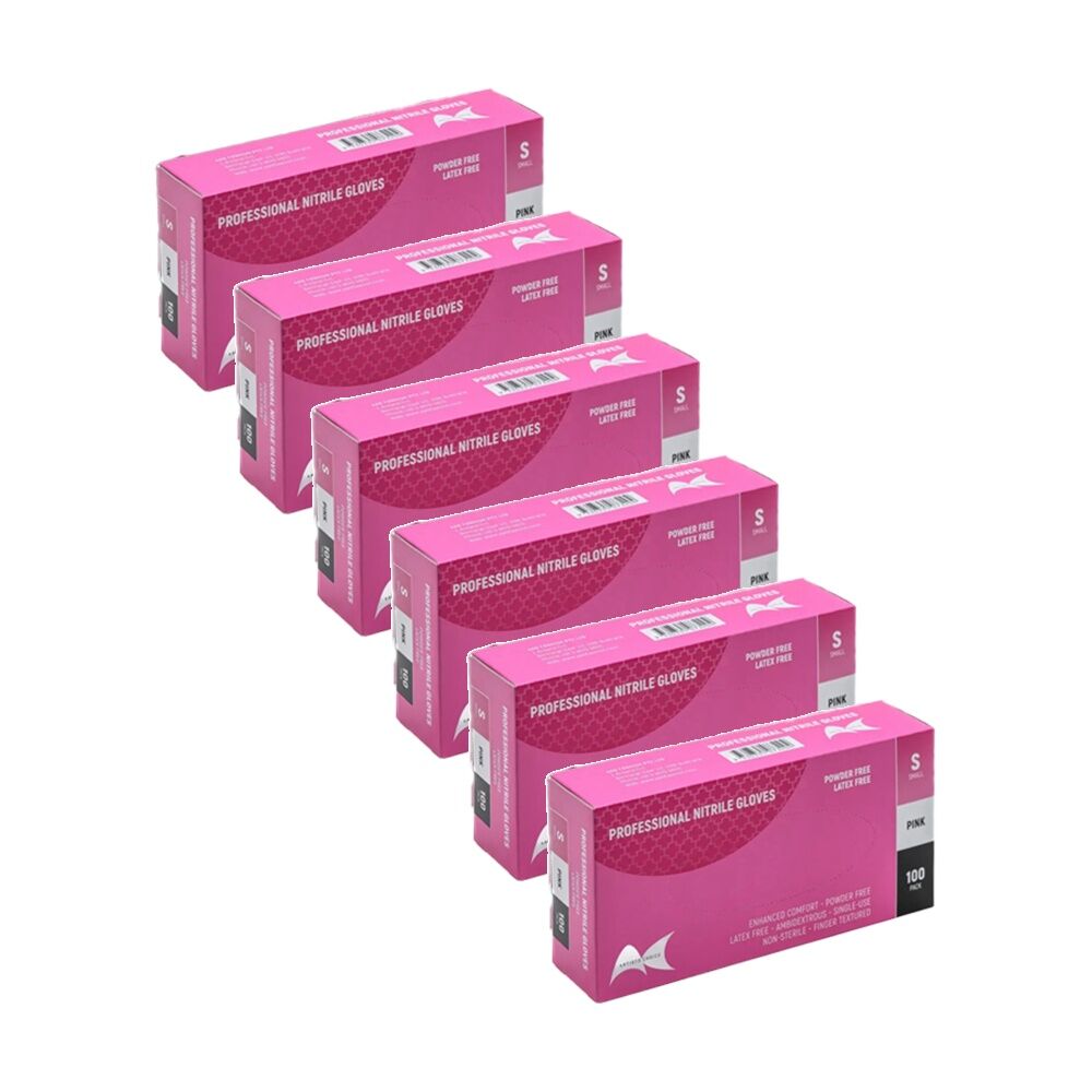 6x 100pc Artists Choice Nitrile Gloves Powder Free Latex Textured Pink