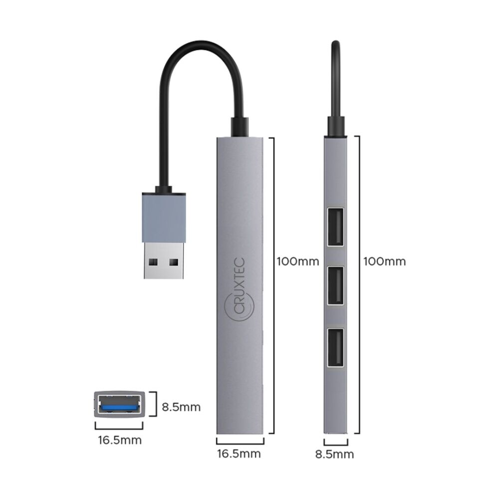 Cruxtec Mini High Speed USB-A 3.0 Ultra-Slim HUB MU3-H4-SG 4 Ports