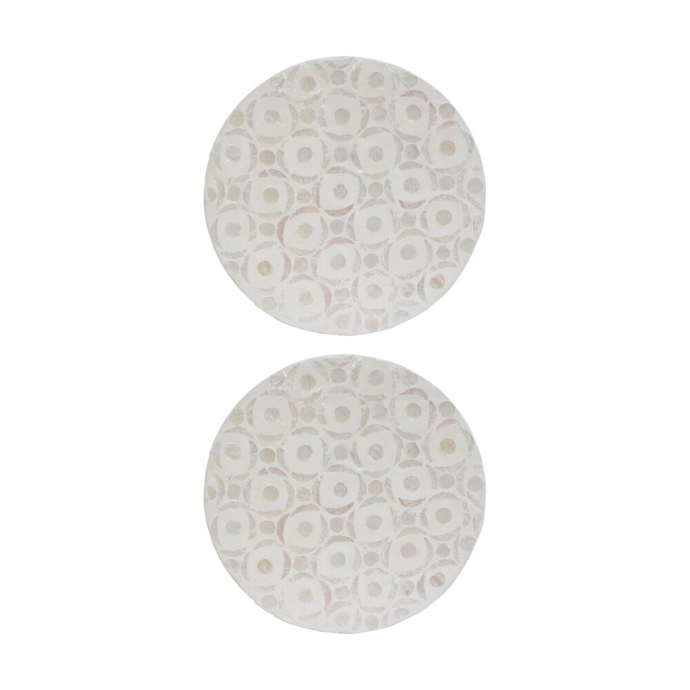 2PK LVD Circle Shell & Bamboo Home Decorative Mat Coastal Decor 25x25cm