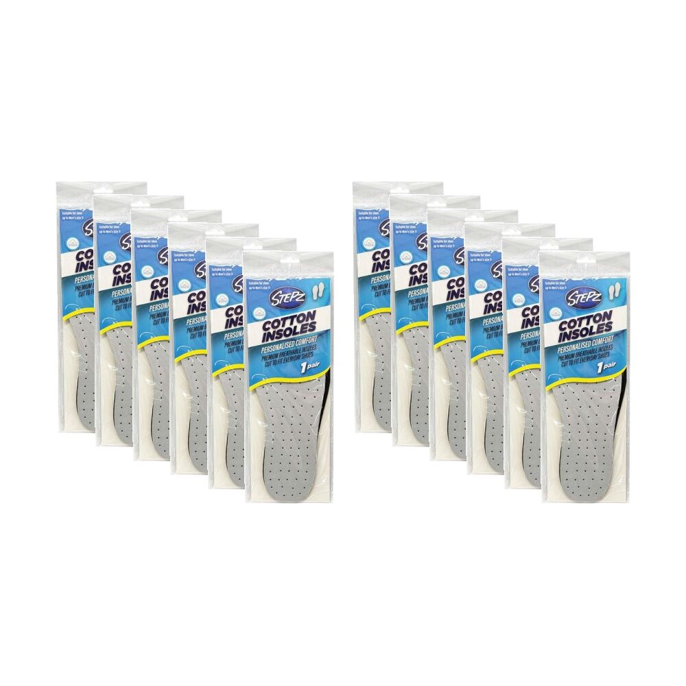 12PK Stepz Personalised Comfort Cotton Insoles Pair Up to Size 11 Men's Shoes
