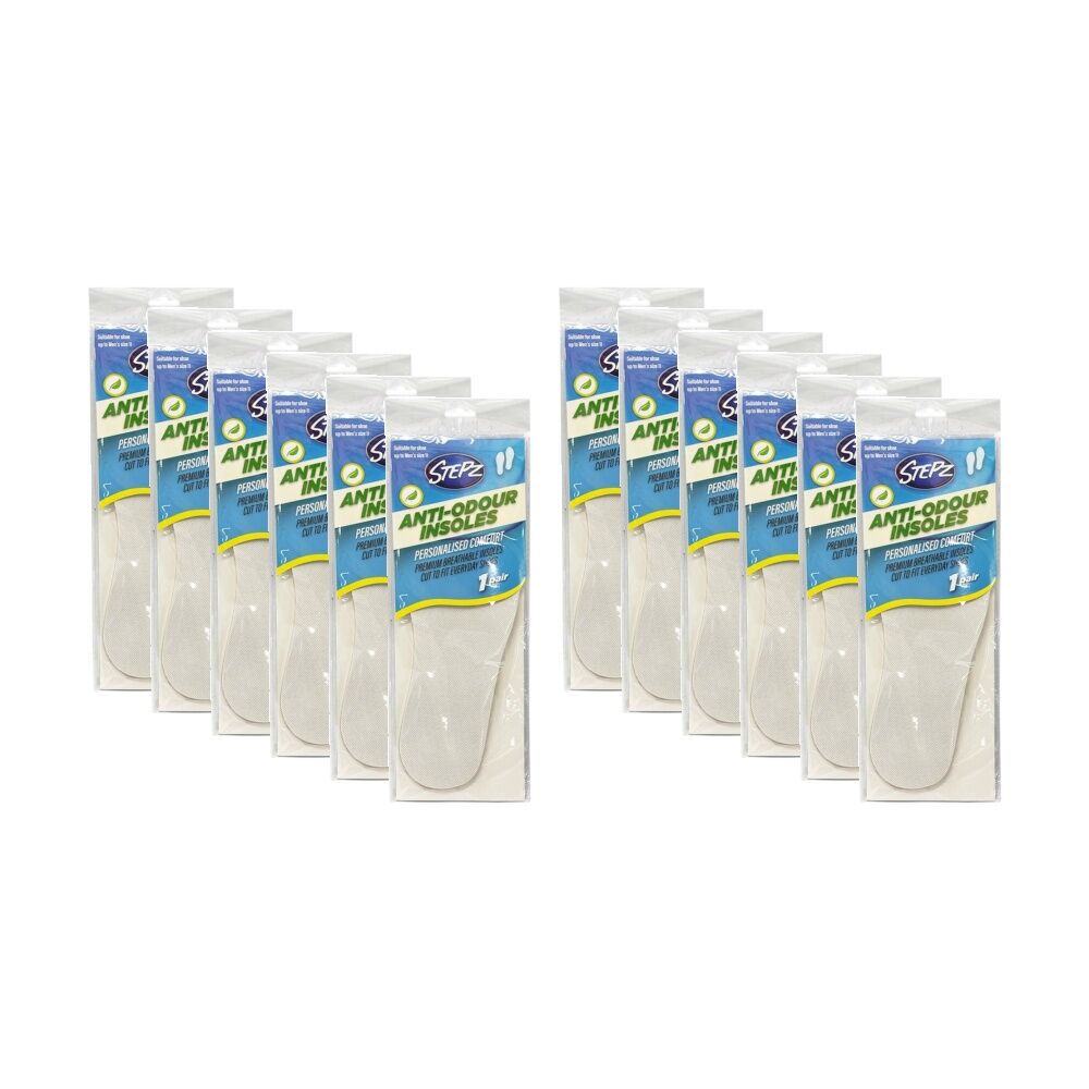 12PK Stepz Anti Odour Insoles Pair Up to Size 11 Men's Shoes