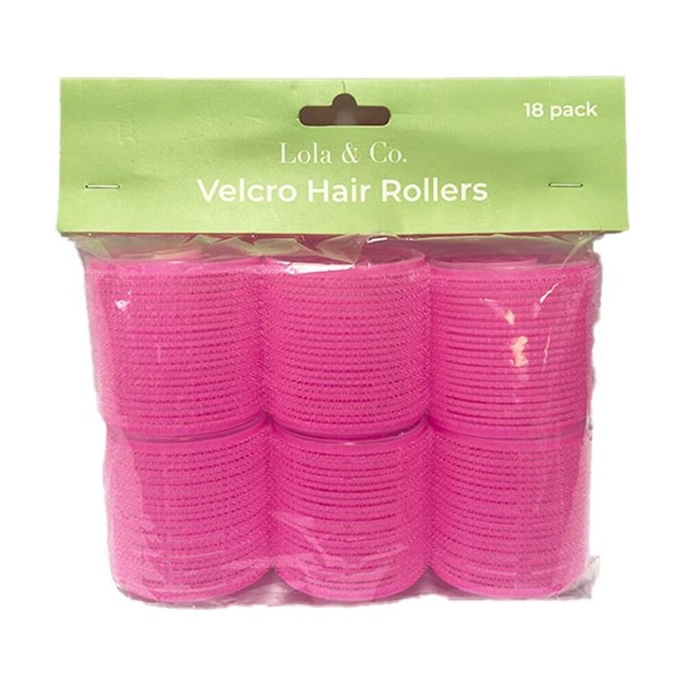 8x 18pc Lola & Co Hook & Loop Easy Attachment Hair Rollers Curlers Set Pink
