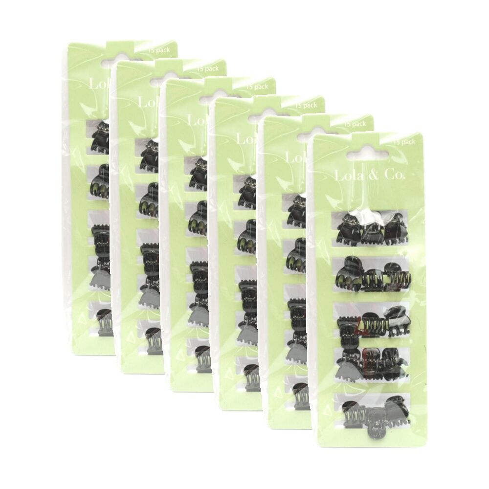 6x 15pc Lola & Co Mini Hair Clip Set Women's Accessories Assorted