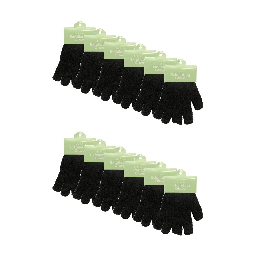 12x 2pc Lola & Co Textured Bath Body Exfoliating Gloves Set Black