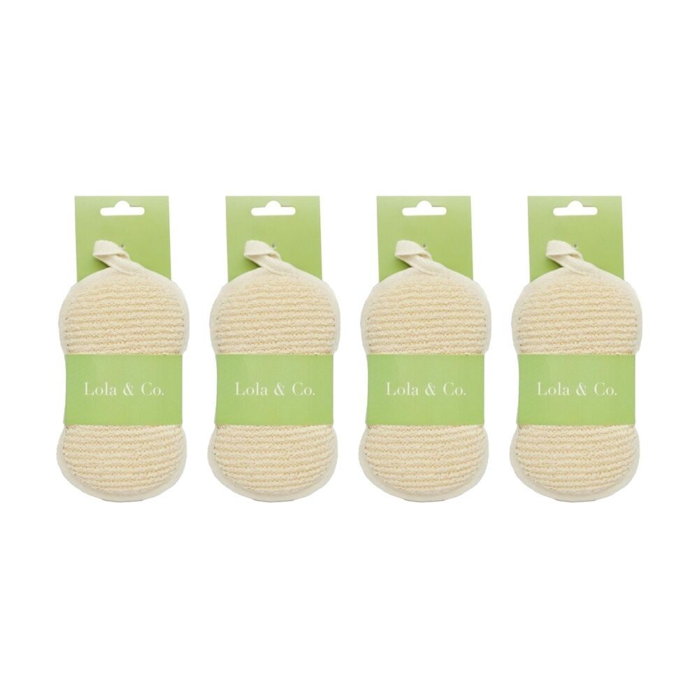 4PK Lola & Co Exfoliating Bath Shower Loofah Scrubbing Sponge W/ Hanging Loop