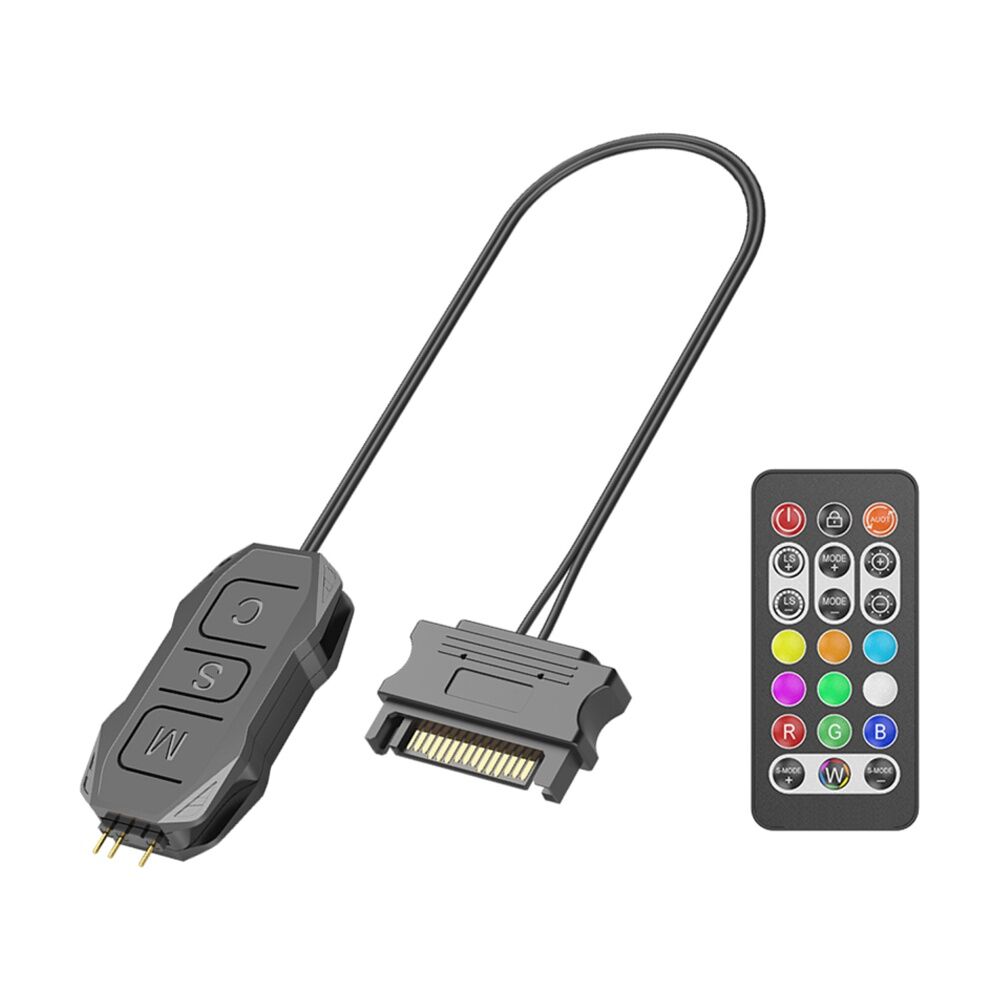 Cruxtec PCL-SK02-BK SK1 Controller SATA 15-Pin Male to 5V 3-Pin W/ Remote ARGB
