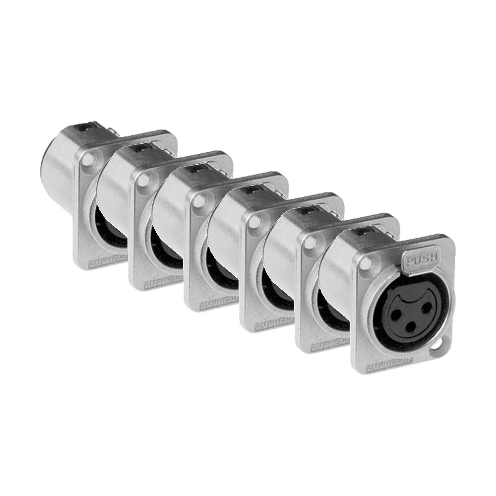6PK Amphenol 3 Pin Panel XLR Socket Metal Square Xlr Connector Audio