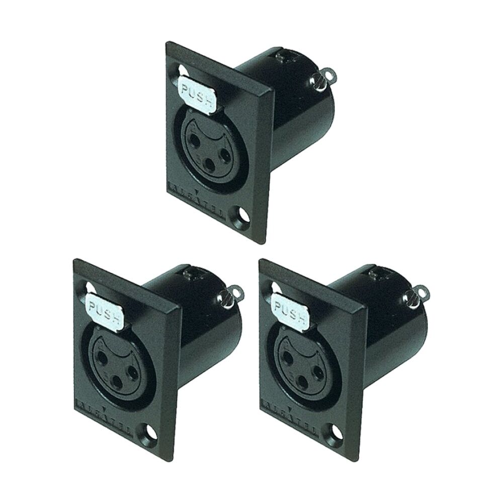 3PK Amphenol 3 Pin Panel XLR Socket Metal Black Rectangular Xlr Mount