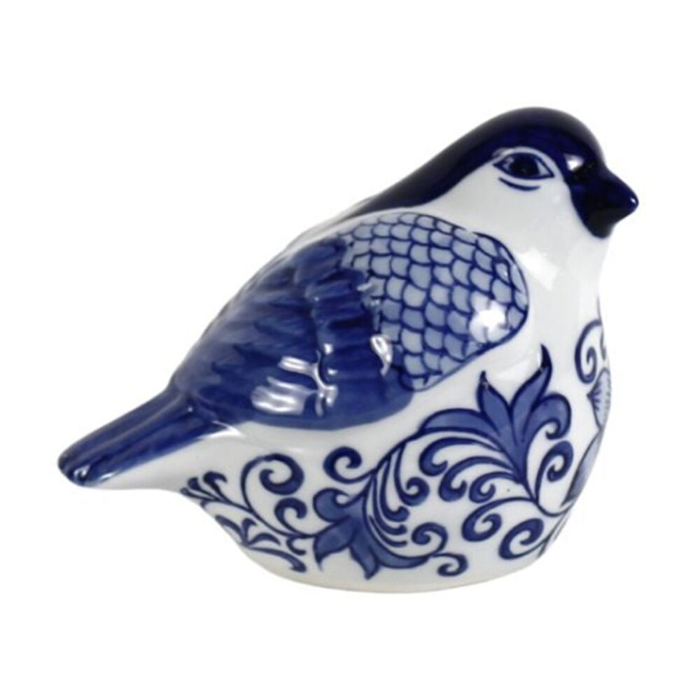 2PK Bronrob Ceramic Blue/White Floral Print Garden Songbird Farmhouse Decor 14cm