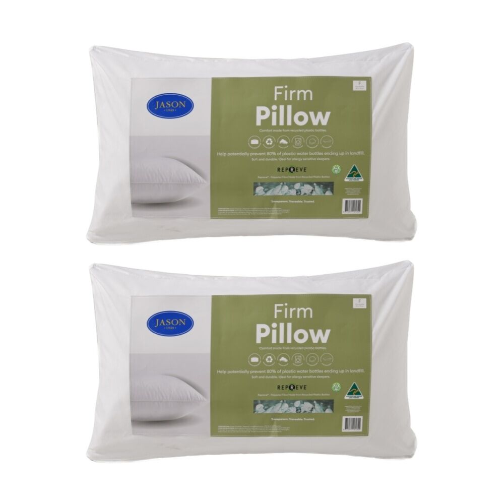 2PK Jason Commercial Repreve rPET Piped Pillow Firm White 48x73cm 900gm