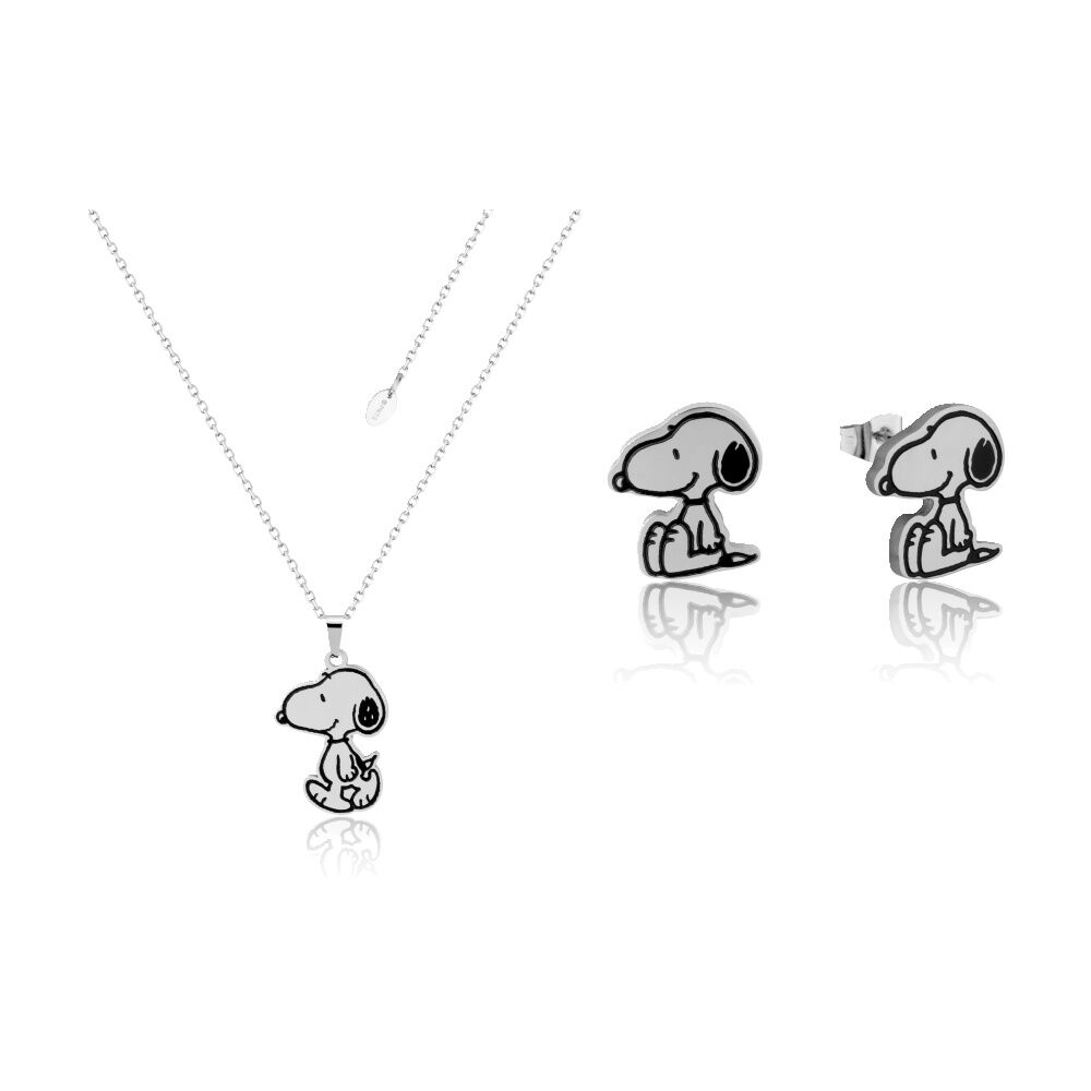 Couture Kingdom Peanuts Silver Accessory Snoopy Stud Earrings & Necklace