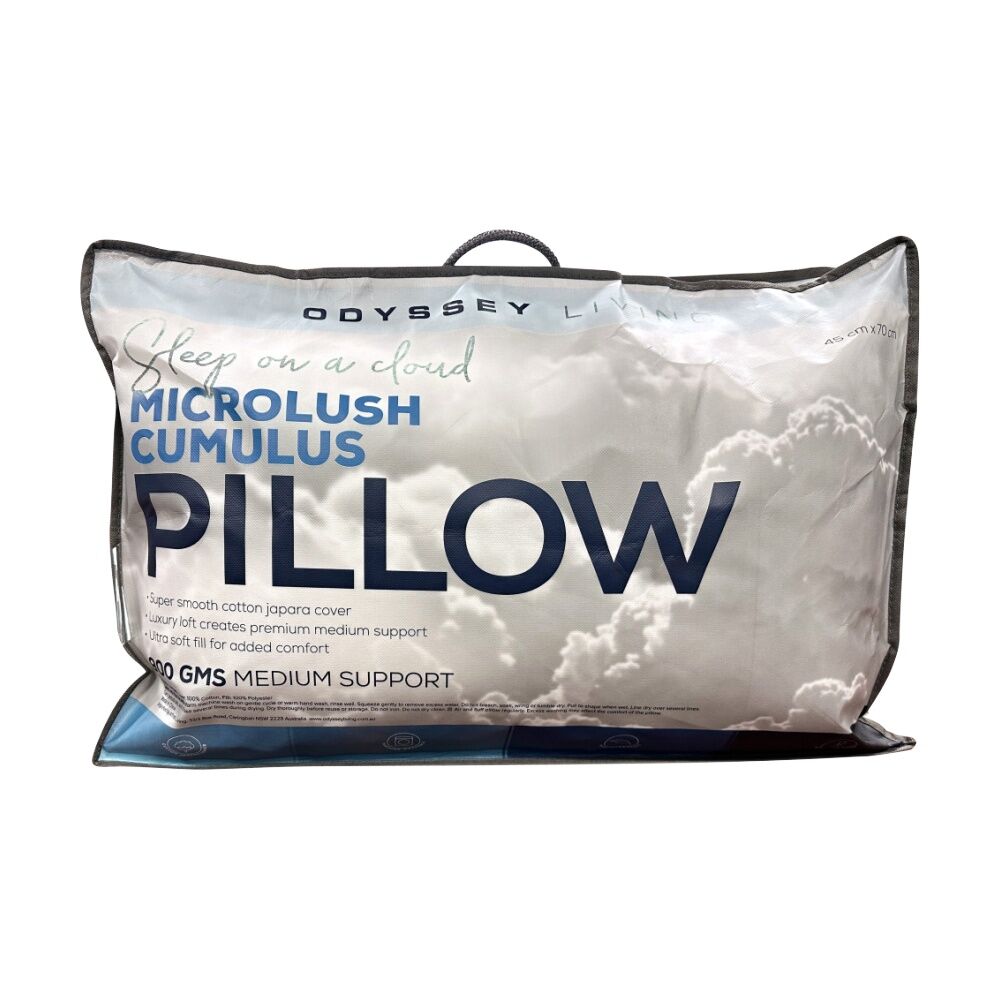 4PK Odyssey Living Microlush Pillow 900gsm White Standard Medium Support