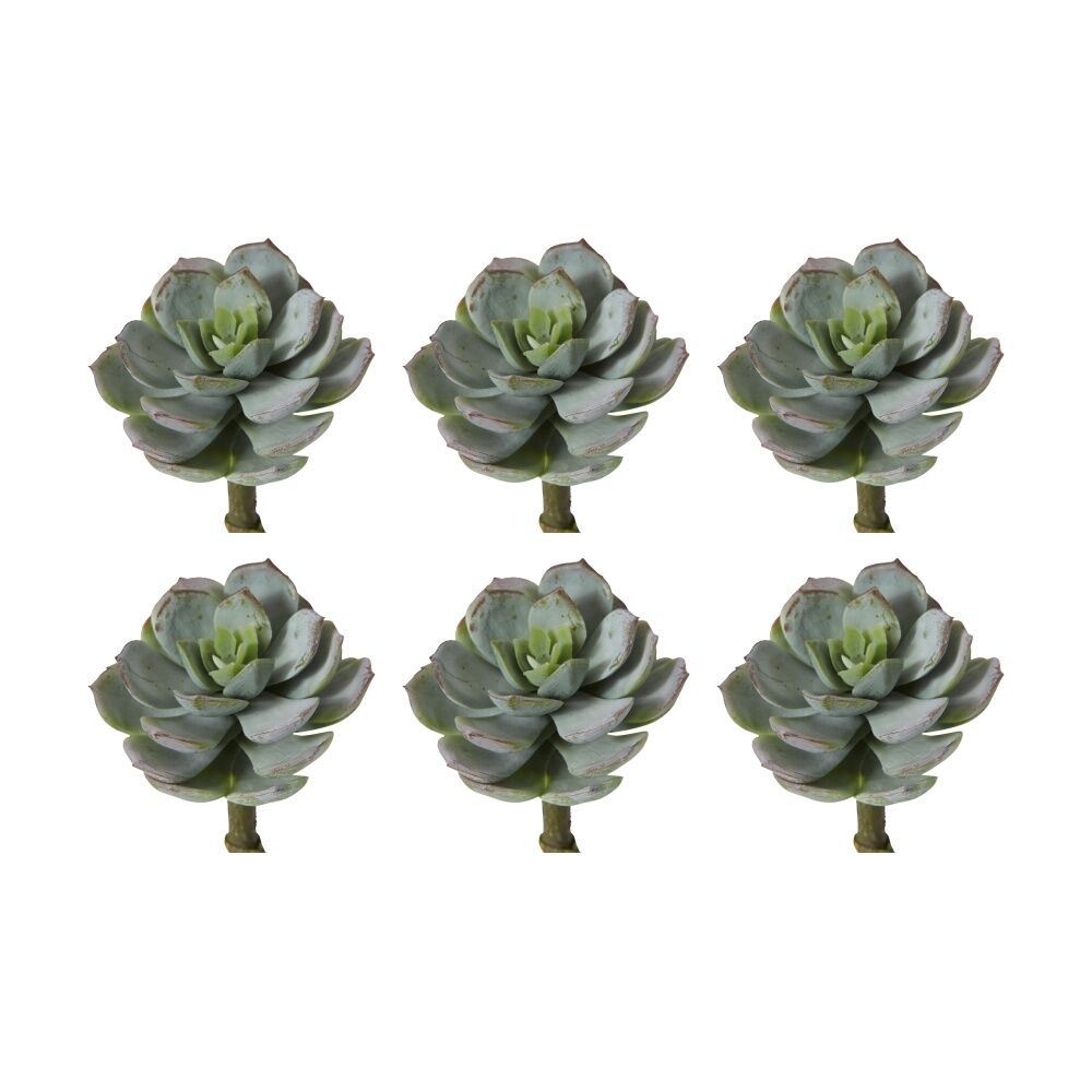6PK E Style Echeveria Opalina Pick Artificial Succulent Stem Plastic Wire Grey