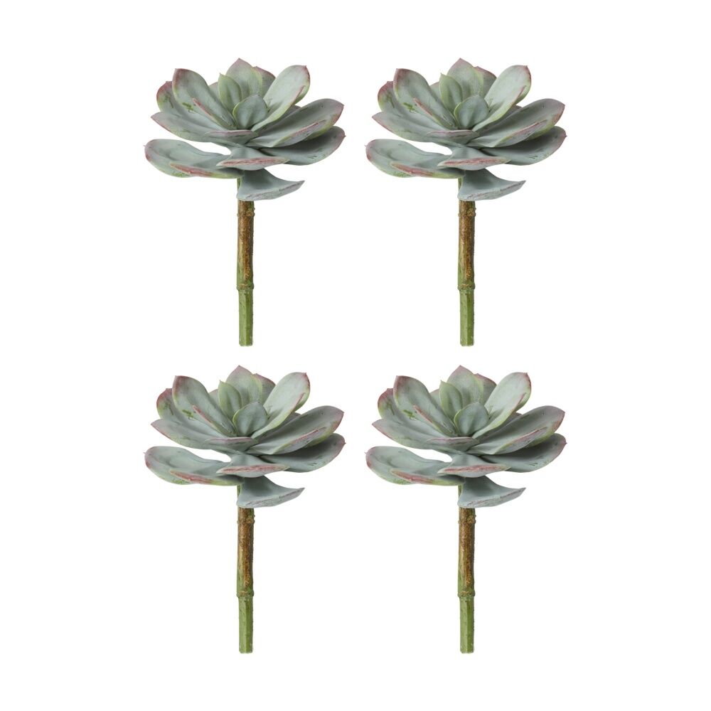 4PK E Style Echeveria Prince Stem Artificial Succulent Plastic Wire Green Red