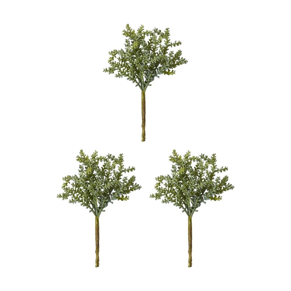 3PK E Style Senecio Stem Artificial Plant Plastic Wire Green 12x12x19cm