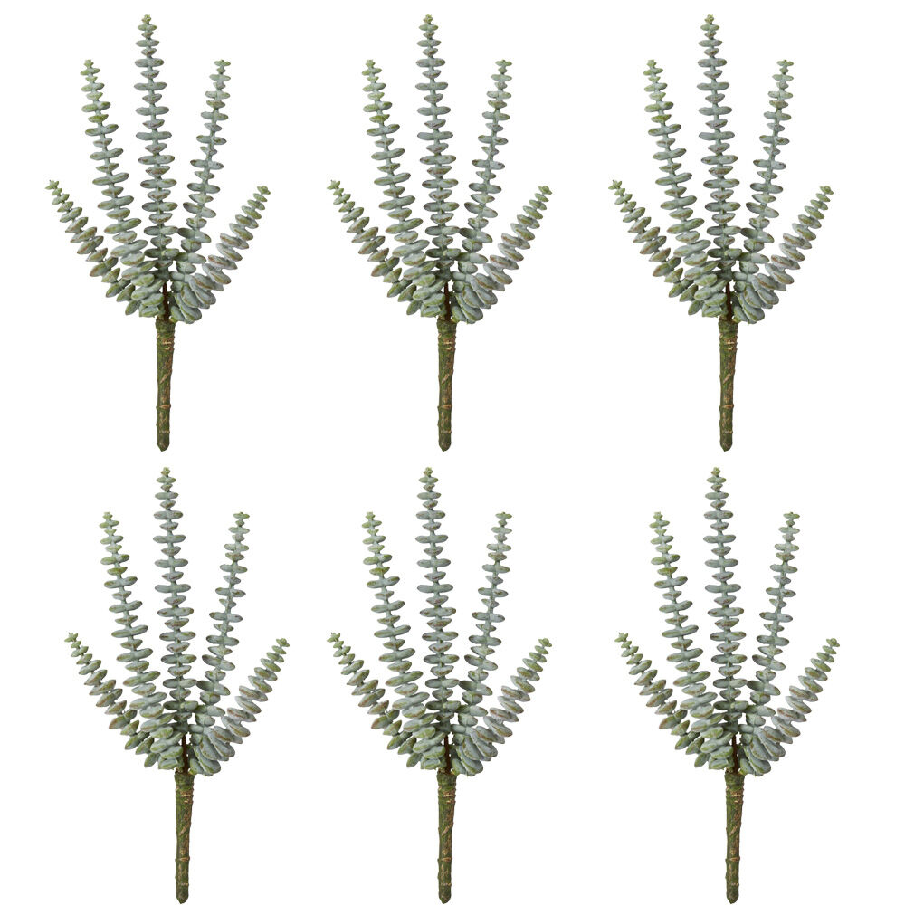 6PK E Style String Of Buttons Sedum Stem Artificial Succulent Plastic Wire Grey