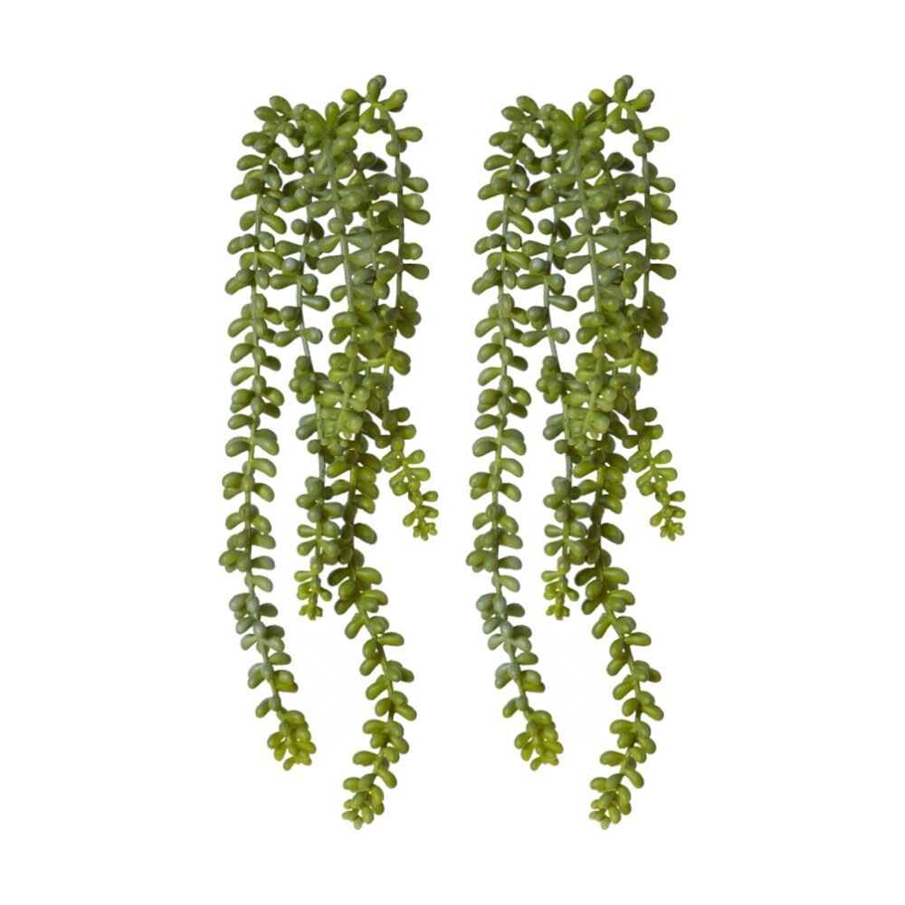2PK E Style String Of Pearls Artificial Plant Stem Green Plastic Wire 42cm