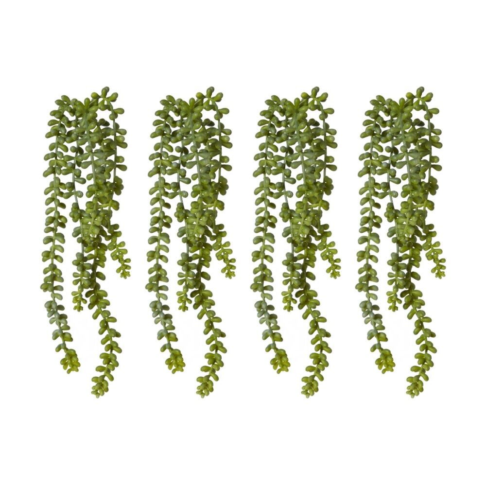4PK E Style String Of Pearls Artificial Plant Stem Green Plastic Wire 42cm