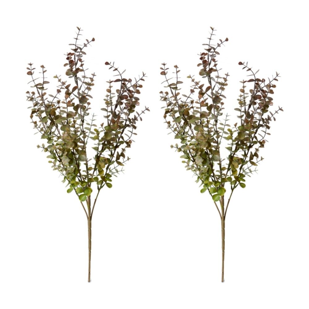 2PK E Style Eucalyptus Bush Lifelike Artificial Plant Green Burgundy 30x30x56cm