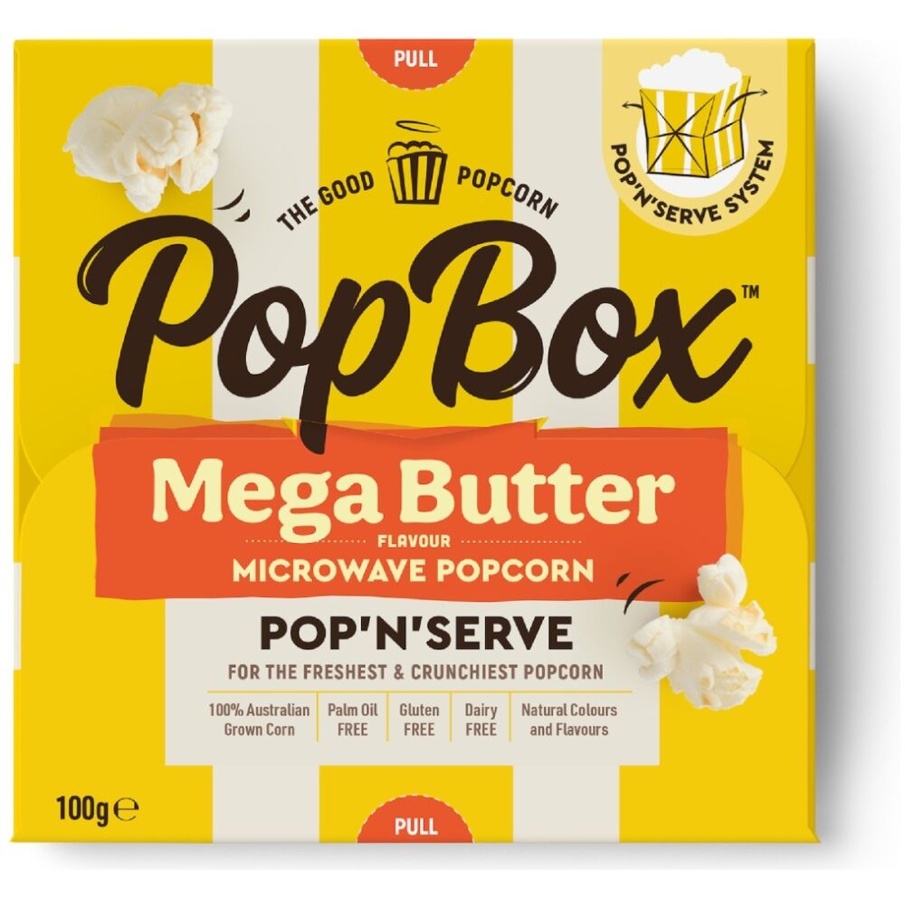 10PK Popbox Australian Made Microwave Popcorn Snack Mega Butter Flavoured 100g
