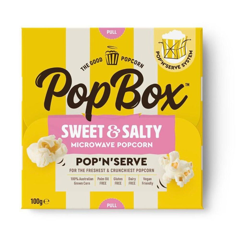 10PK Popbox Australian Made Microwave Popcorn Snack Sweet & Salty Flavoured 100g