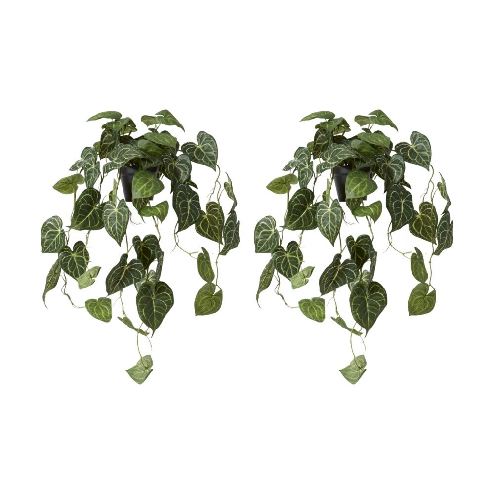 2PK E Style Anthurium Hanging Plant Potted Variegated Artificial 38x35x84cm