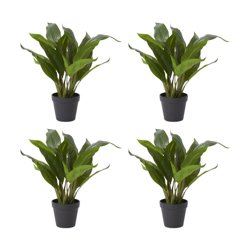 4PK E Style Lily Peace Plant Potted Plastic Fabric Wire Green 38x36x47cm