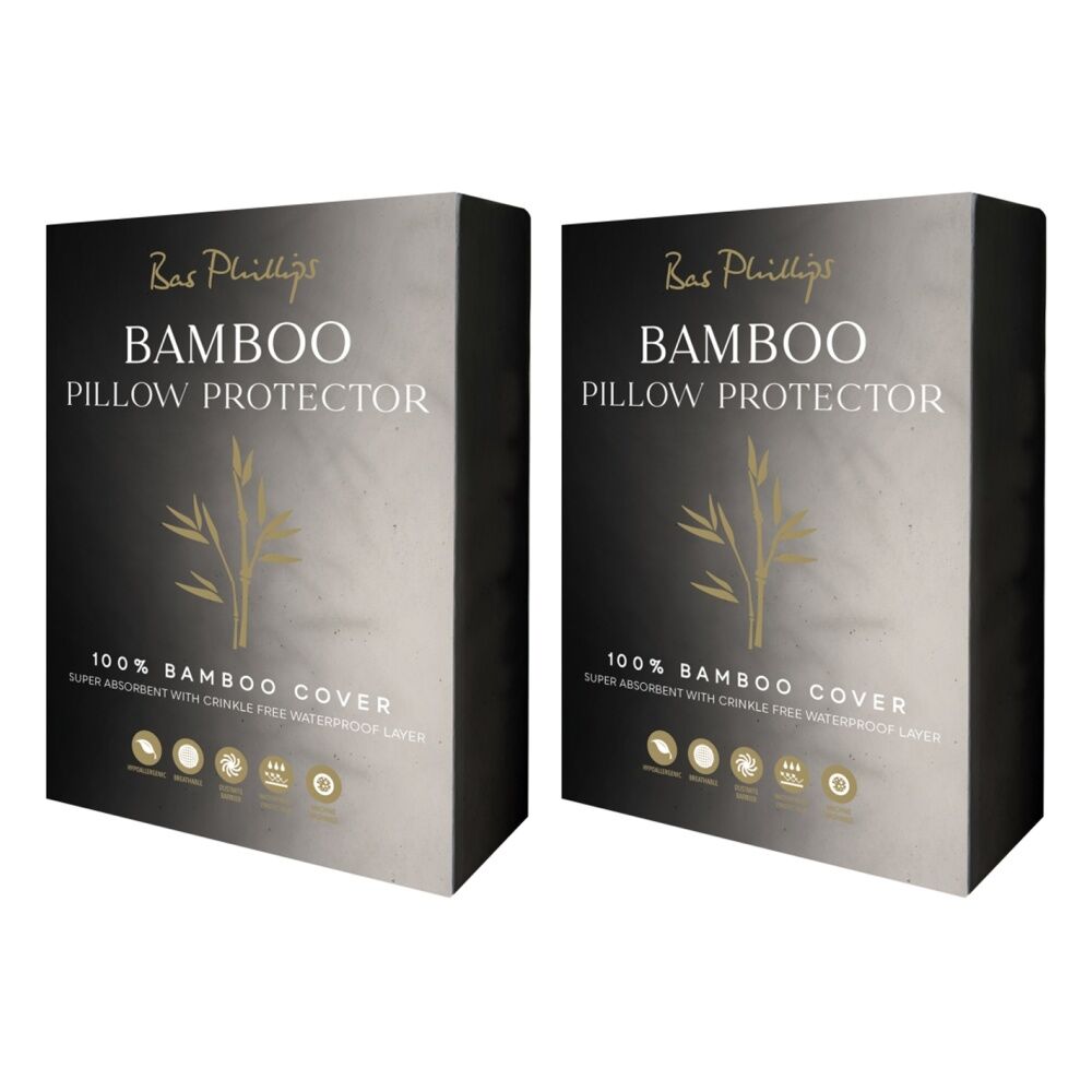 2x Bas Phillips Bamboo Pillow Protector Pillowcase 50cm x 75cm White