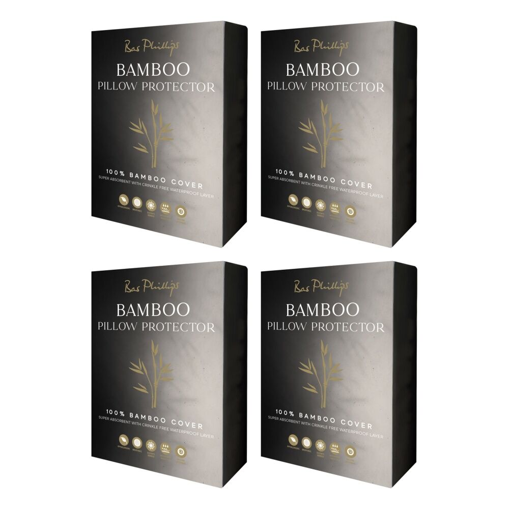 4x Bas Phillips Bamboo Pillow Protector Pillowcase 50cm x 75cm White