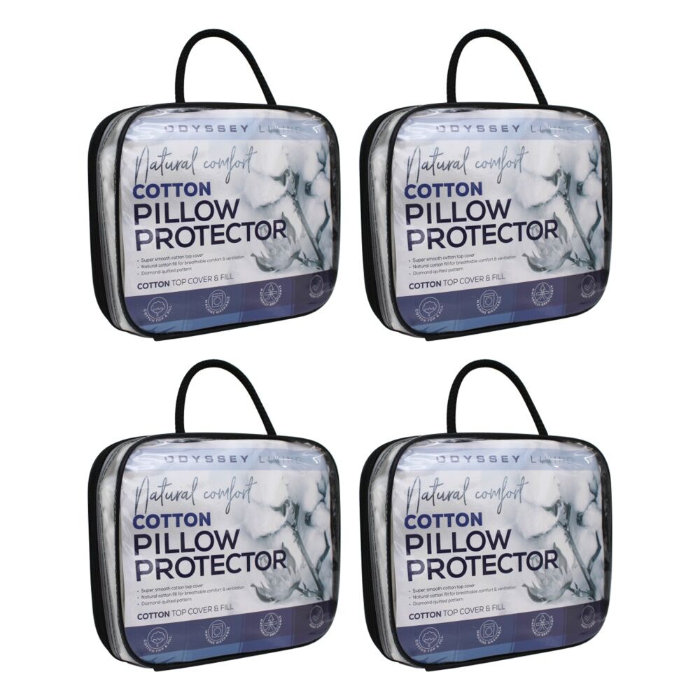 4x Odyssey Living Cotton Quilted Pillow Protector Pillowcase 50cm x 75cm White
