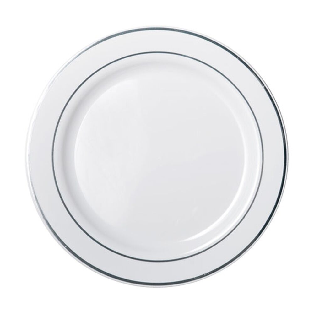 12x 6pc Partyware Heavy Duty Dinner Plates Set W/ Silver Lining 260mm White