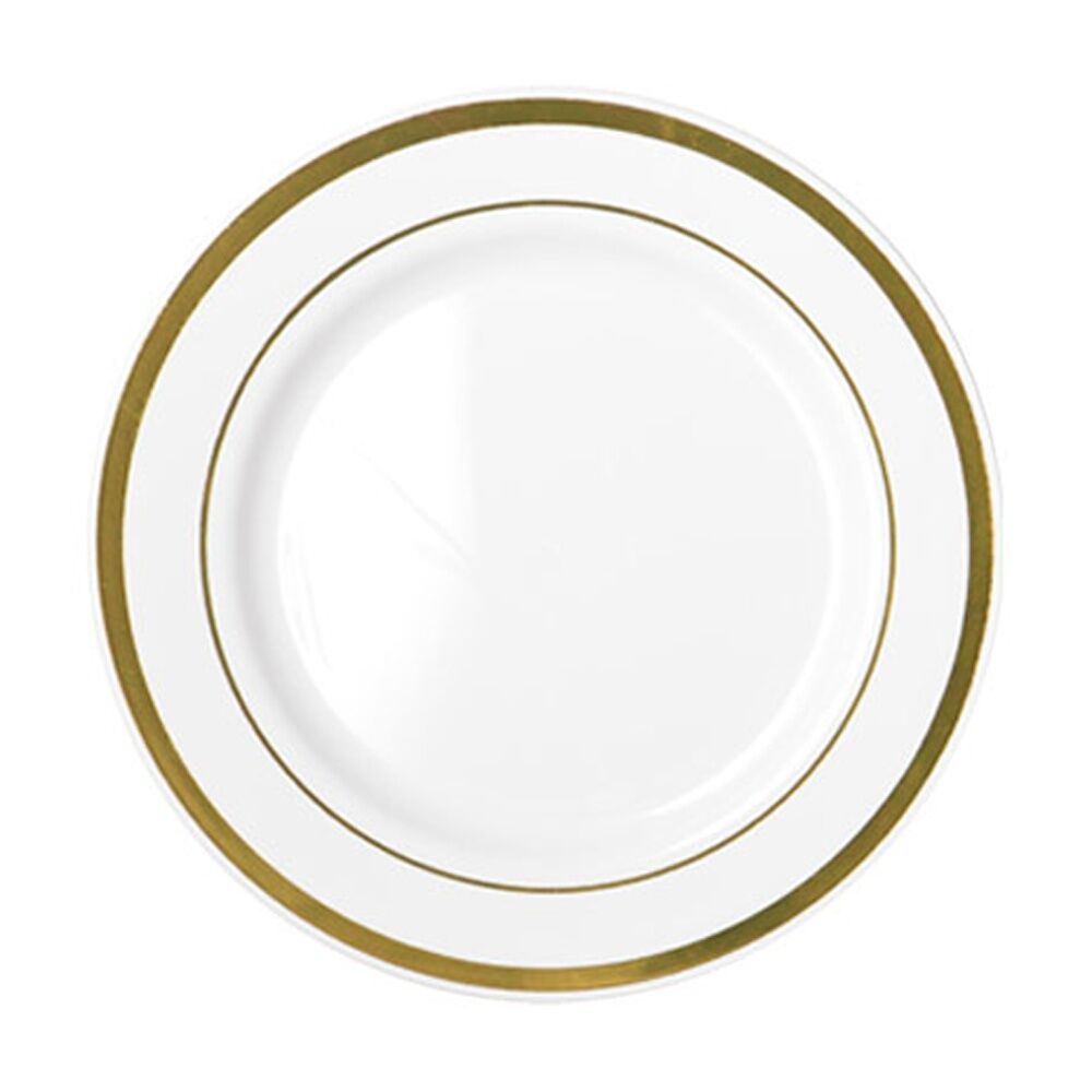24x 6pc Partyware Heavy Duty Lunch Plates Set W/ Gold Lining 190mm White