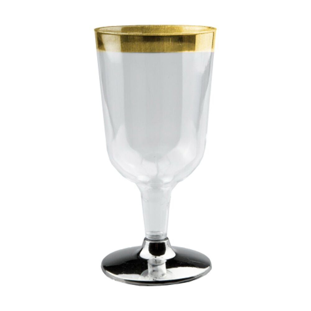 24x 6pc Partyware Wine Glass Tableware Set W/ Gold Rim 200ml Clear
