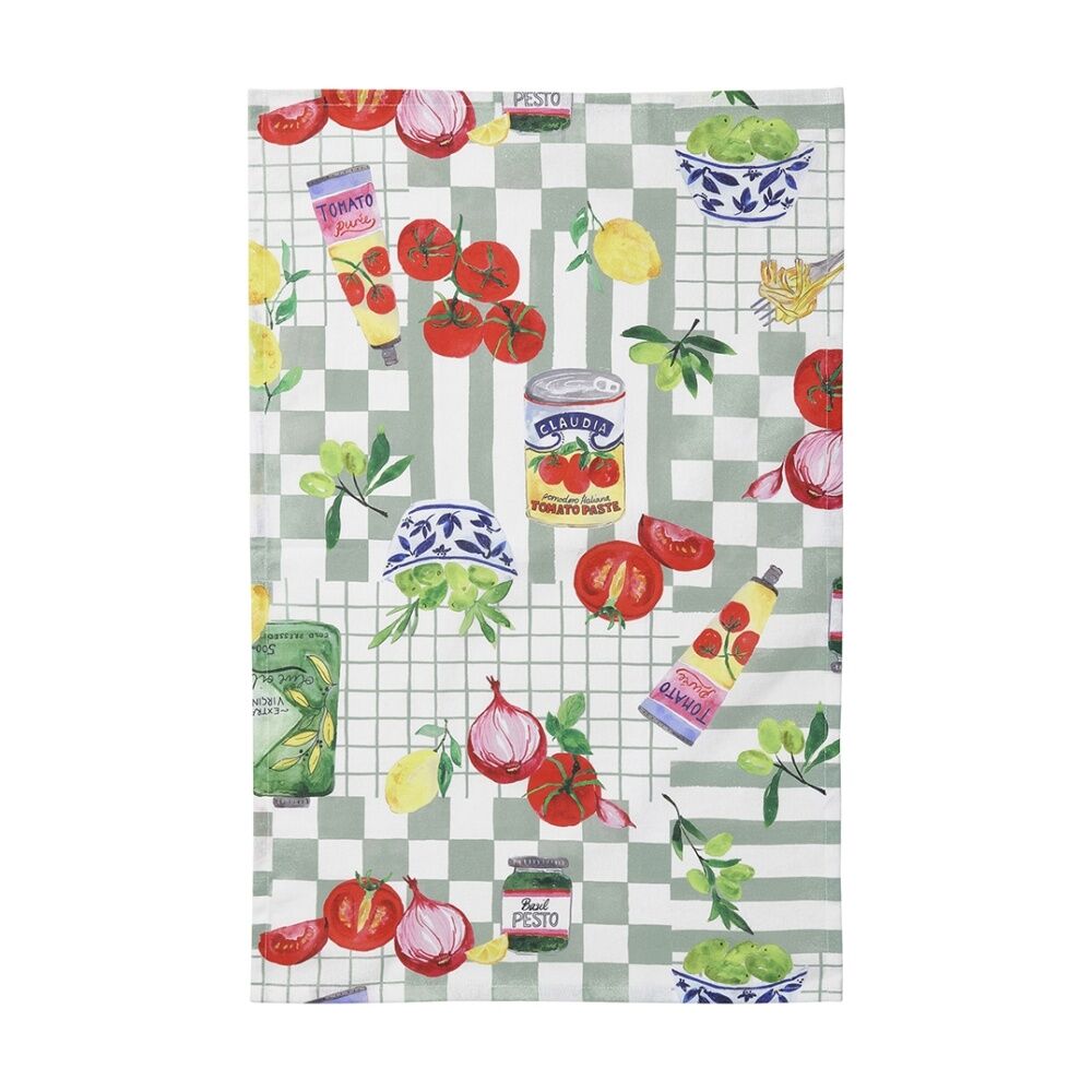 2pc Porto Italian Inspired Valentina Kitchen Tea Towels Sage Green 45x70cm