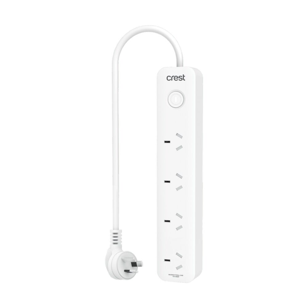 Crest 4 Socket Switch Surge Protector AU/NZ Plug Power Board White 90cm