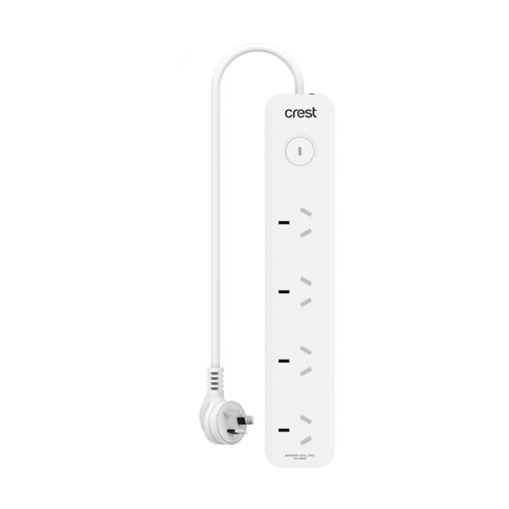 Crest 4 Socket Switch Surge Protector AU/NZ Plug Power Board White 90cm