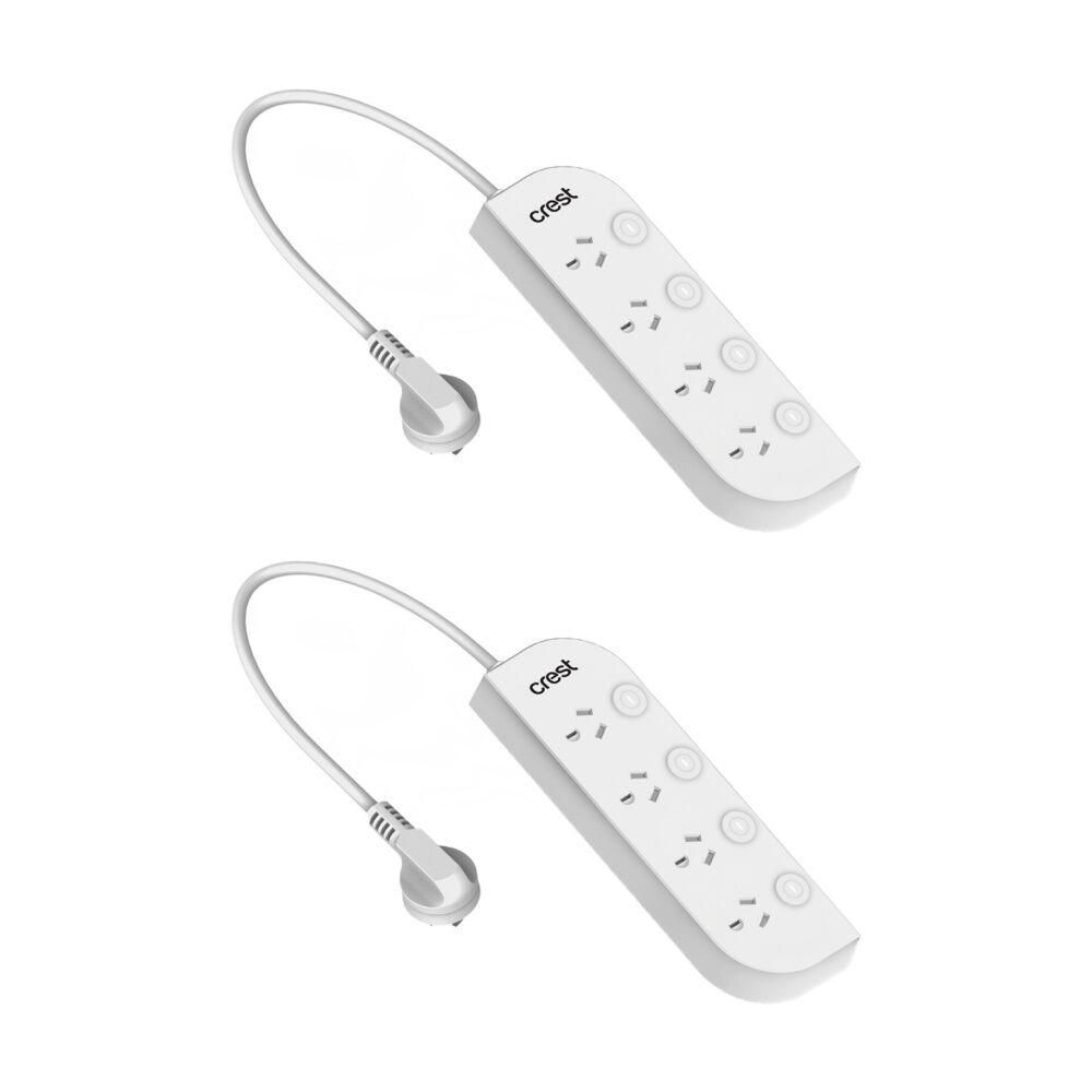 2PK Crest 4 Socket Switched Wall Mountable Power Board AU/NZ Plug White 1m