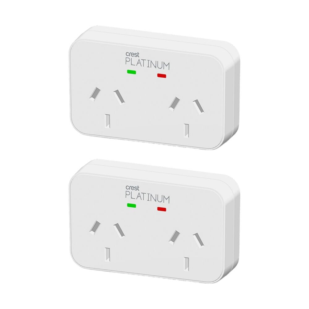2PK Crest Platinum 2 Socket Surge Protector AU/NZ Plug W/ Child Protection White