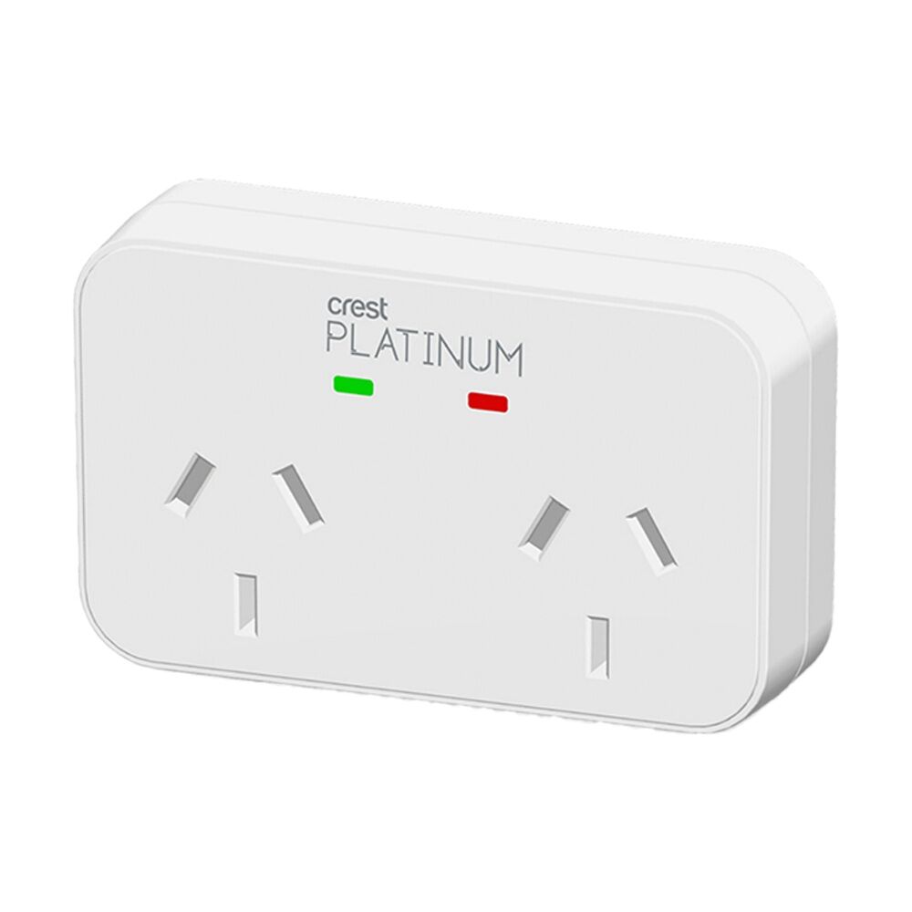 2PK Crest Platinum 2 Socket Surge Protector AU/NZ Plug W/ Child Protection White