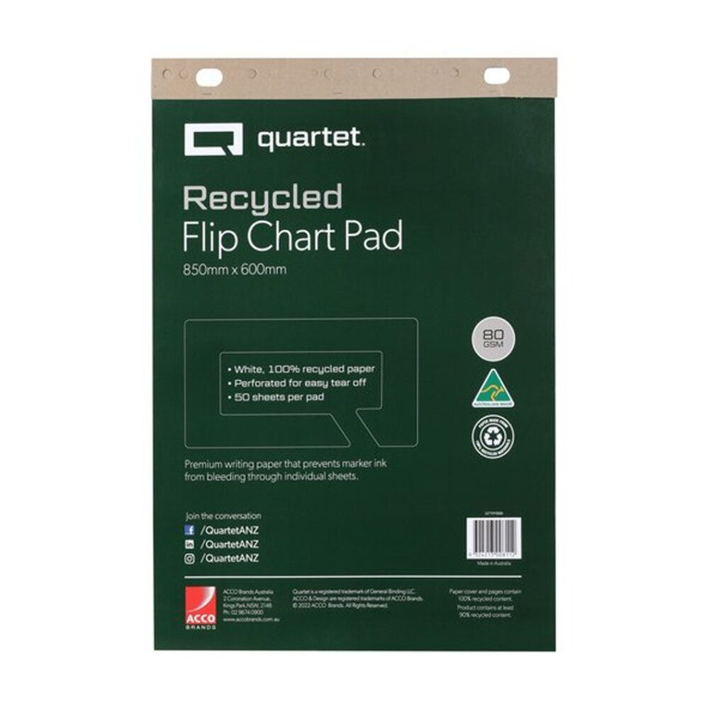 2x Quartet Flipchart Pad 50 Sheets Recycled Paper 600x850mm White