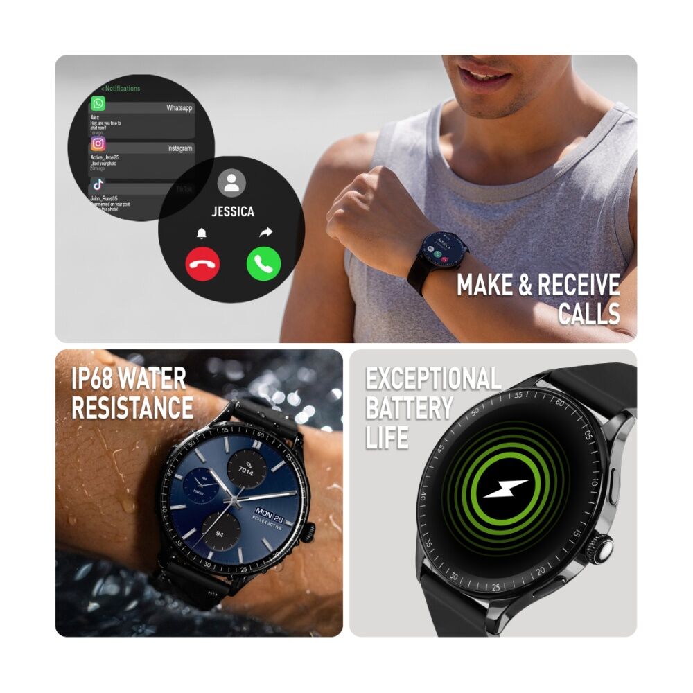 Reflex Active Series Spectra AMOLED Screen Silicone Strap Smart Watch Black