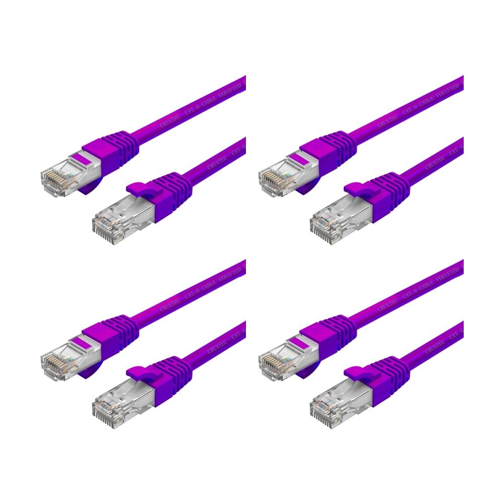 4PK Cruxtec CAT6 UTP 10GbE Ethernet Cable Purple 10m Gold-Plated RJ45