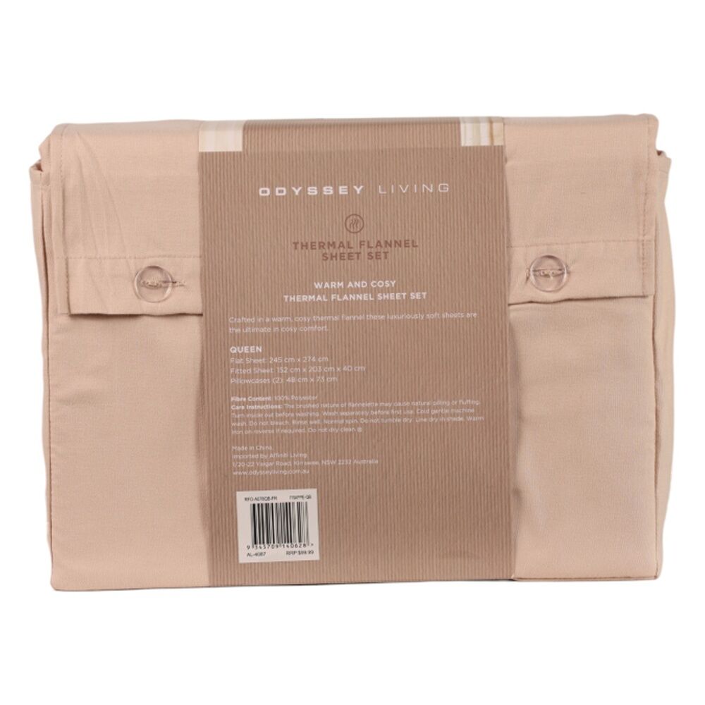 Odyssey Living Thermal Flannel Home Bedding Sheet Set w/Pillowcase Frappe
