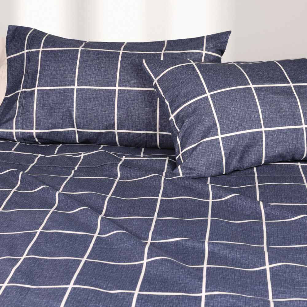 Odyssey Living Marle Check Thermal Flannel Home Bedding Sheet Set Navy