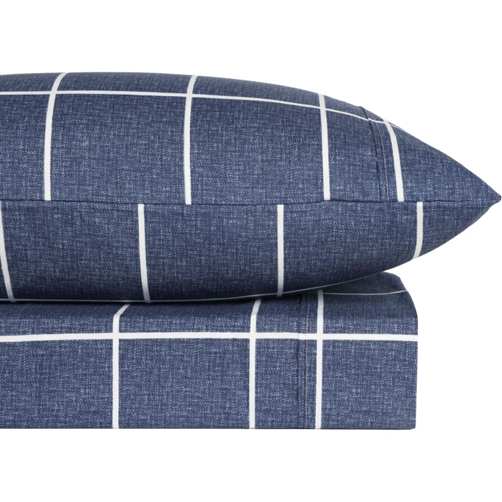 Odyssey Living Marle Check Thermal Flannel Home Bedding Sheet Set Navy