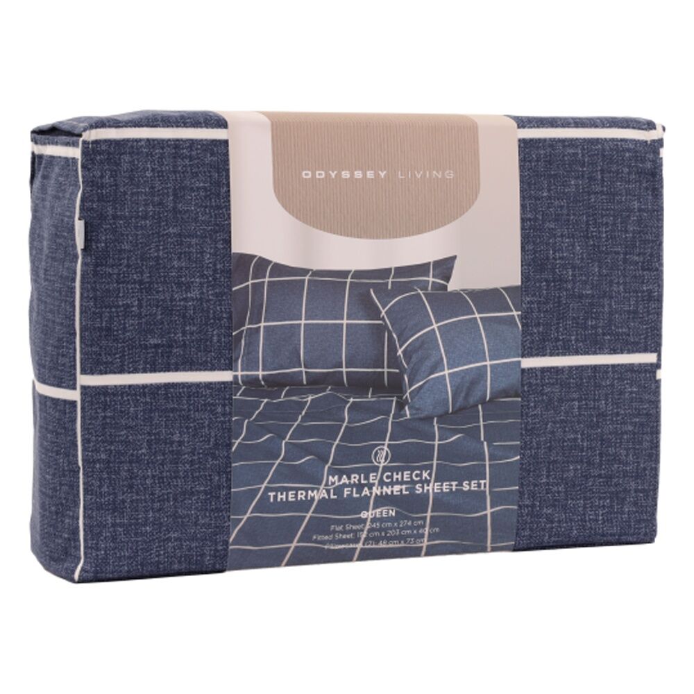 Odyssey Living Marle Check Thermal Flannel Home Bedding Sheet Set Navy
