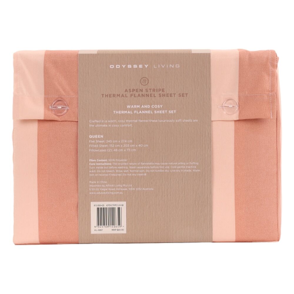Odyssey Living Aspen Stripe Thermal Flannel Home Bedding Sheet Set Clay