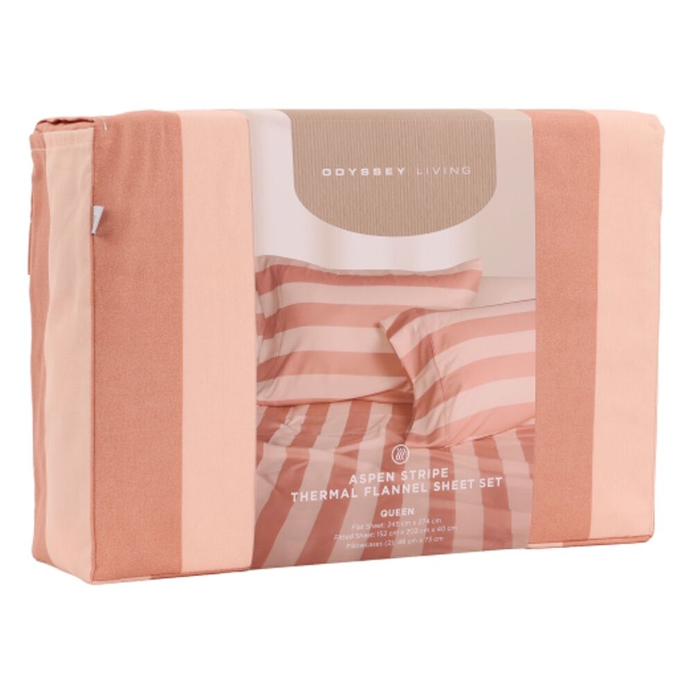 Odyssey Living Aspen Stripe Thermal Flannel Home Bedding Sheet Set Clay