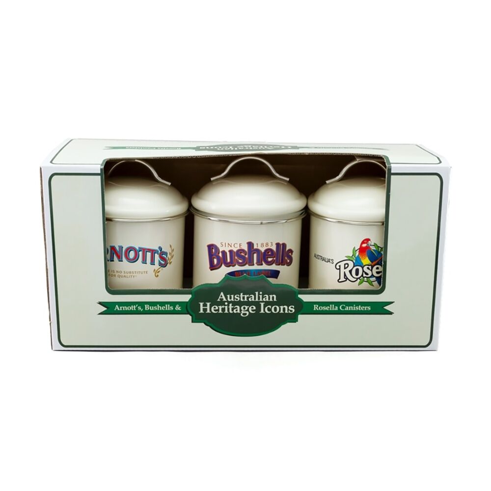 3pc Rojo Arnott's Bushells Rosella Metal Canisters Set Cream